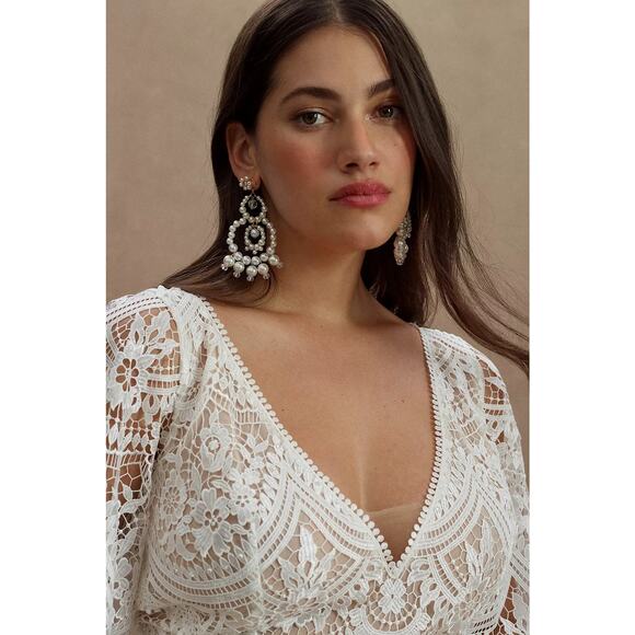 BHLDN Rish Haleh Flutter-Sleeve Lace V-Neck Fit & Flare Wedding Gown 22W NWT - Picture 5 of 14